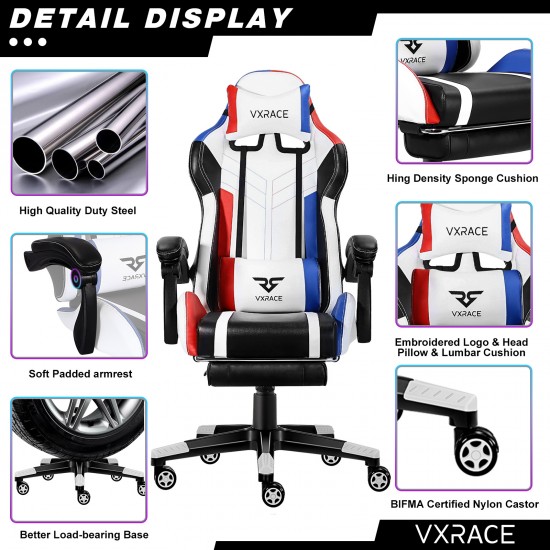 Brighter & Bolder | VX RACE Gaming Chair with Footrest/ Swivel Leather Desk Chair