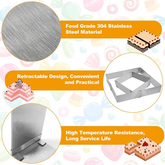 Adjustable Stainless Steel Mousse Cake Mould for Making Various Square Cakes