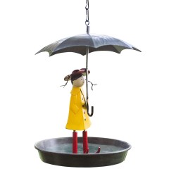 Metal Hanging Chain Girl and Umbrella Bird Feeder