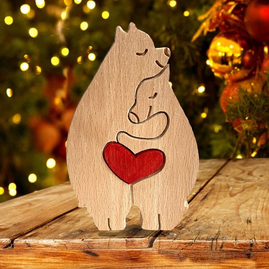 Wooden Decorative Cute Animal Family Figurine Desktop Ornament