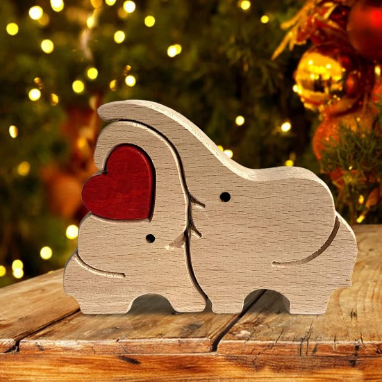 Wooden Decorative Cute Animal Family Figurine Desktop Ornament