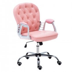 JL Comfurni | Vintage Series-Pink | Home Office Chair | Rocking Swivel PU Leather Chair [A07PK]