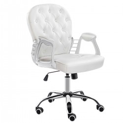 JL Comfurni | Vintage Home Office Computer Desk Girl Chair Faux Leather Swivel Armchair[Vintage Series-White]