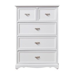 White Chest of Drawers Wooden Floor Standing Cabinet with 5 Drawers Bedside Table