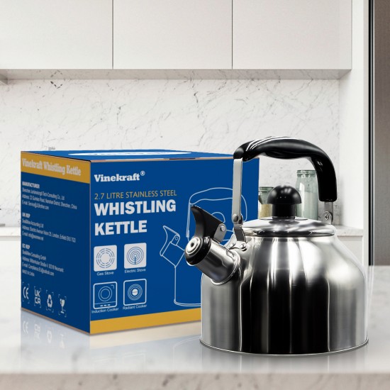 Vinekraft Traditional Kettle with Whistle 304 Stainless Steel Teapot Induction Water Kettle 2.7 Litre -Silver
