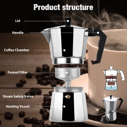 Moka Pot Espresso Maker Stovetop Coffee Maker - 6 cups/300ml