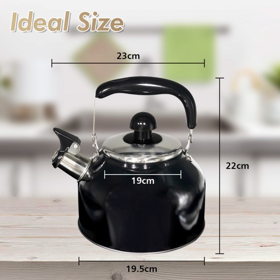 Vinekraft Traditional Kettle with Whistle 304 Stainless Steel Teapot Induction Water Kettle 2.7 Litre -Black