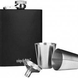 Vinekraft Hip Flask 7 oz, Stainless Steel Whiskey Flask for Men, Pocket Alcohol Flask with Funnel and 2 Glasses