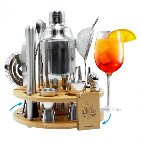 Cocktail Making Set Cocktail Shaker Accessories Set with Wooden Holder -26 Pieces