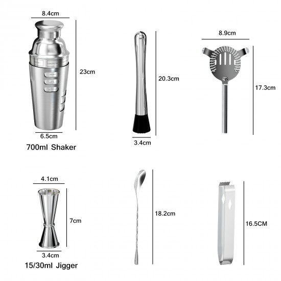 Cocktail Making Set Cocktail Accessories Professional Cocktail Shaker Set with Jigger Strainer Muddle & Spoon Stainless Steel