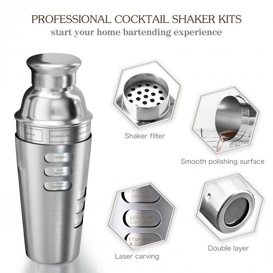 Cocktail Making Set Cocktail Accessories Professional Cocktail Shaker Set with Jigger Strainer Muddle & Spoon Stainless Steel
