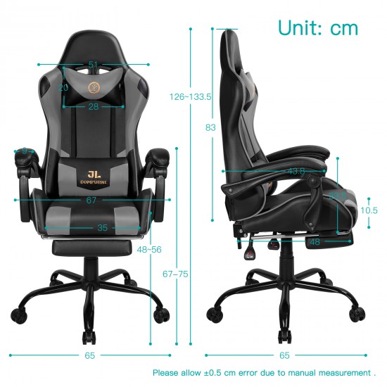 JL Comfurni | Constellation Series Grey | Gaming Chair with Footrest/Computer Chairs/ Swivel Leather Desk Chair