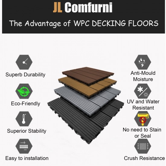 WPC Outdoor Decking Floor Tiles - 12 Pieces