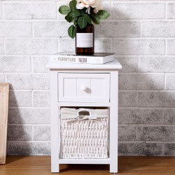 A Pair Fully Assembled White Shabby Chic Bedside Cabinet Unit Table W Wicker Basket Storage Bathroom Bedroom