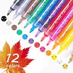 Acrylic Paint Marker Pens Set of 12 Colors for Rock Painting, Stone, Glass, Wood, Paper Decoration, DIY Crafts, Birthday Card Art Craft Paint Marker for Kids, for Halloween Painting (12 Colors)