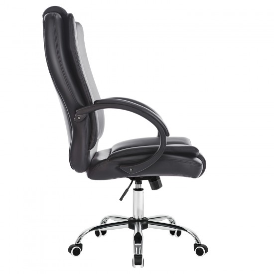 JL Comfurni | Home Office Chair/Faux Leather Chair/Computer Desk Chair - Black [HF-L08]