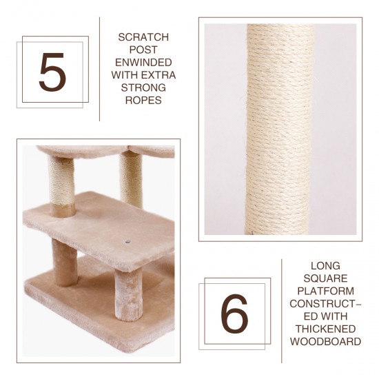 Cat Tree Scratching Post Climbing Play Tower with Fur Toy for Large Cats - 51*51*136cm (Beige/Grey)
