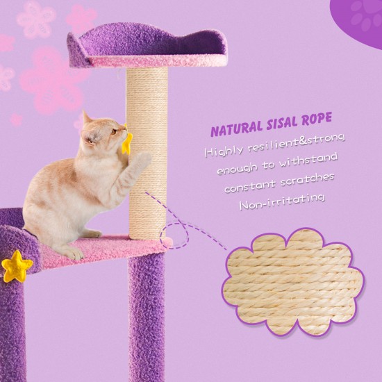 JR Knight Cat Tree Cat Tower Cat Condo with Cat Scratching Post-Purple & Pink 145cm/57in
