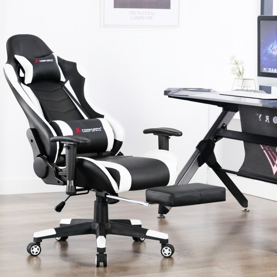 Narkissos Series Black&White| Gaming Chair with Footrest// Computer Swivel Desk Chair