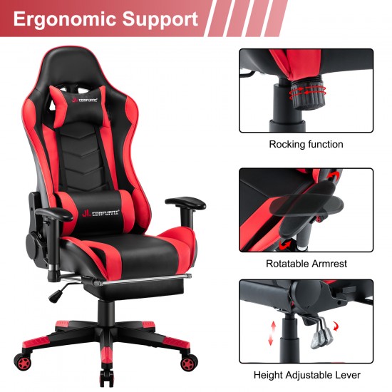 Narkissos Series Black&Red| Gaming Chair with Footrest// Computer Swivel Desk Chair