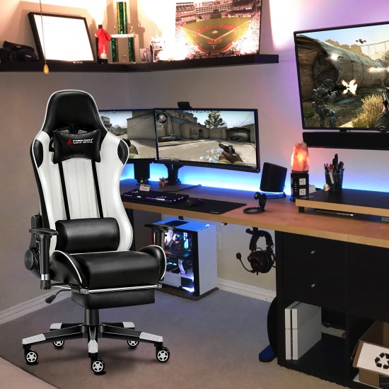 Classic White |Gaming Chair with Footrest/Computer Chair