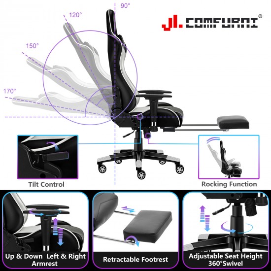 Classic White |Gaming Chair with Footrest/Computer Chair