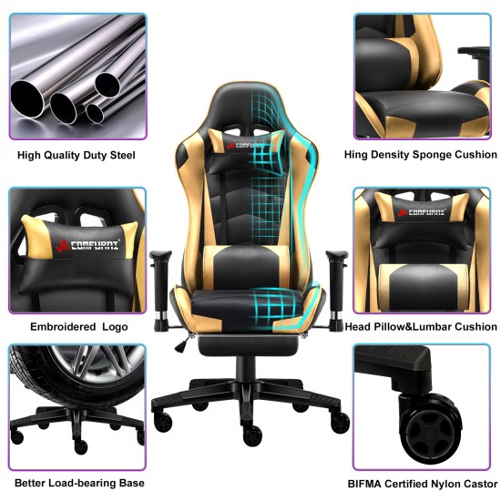 Classic Gold | Gaming Chair with Footrest/Computer Chairs