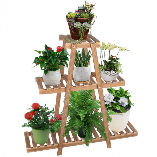EXQUI Wood Flower Stand Display Plant Shelf - 3 Tiers