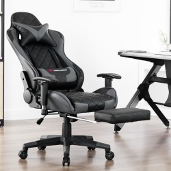 Athena Argyle Grey | Gaming Chair With Footrest/Computer Desk Chair