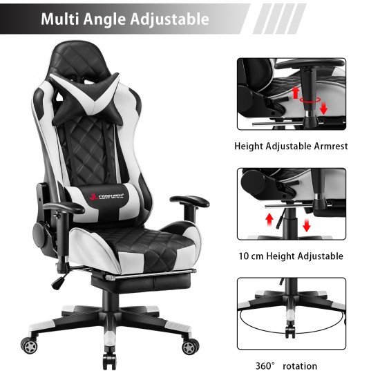 Athena Argyle White | Gaming Chair With Footrest/Computer Desk Chair