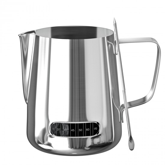 Vinekraft Milk Jug 600ml, Stainless Steel Milk Frothing Pitcher with Thermometer & Latte Decorating Art Pen for Coffee Machine