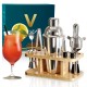 Cocktail Making Set Cocktail Shaker Accessories Set with Wooden Holder -8 Pieces