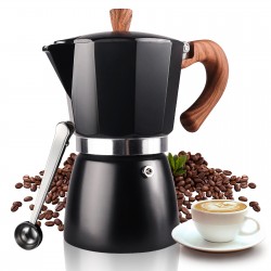 Vinekraft Moka Pot, Espresso Maker, ‎Aluminium Stove Top Coffee Maker with a Coffee Clip Spoon, 300ml/6 Cups - Black