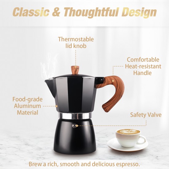 Vinekraft Moka Pot, Espresso Maker, ‎Aluminium Stove Top Coffee Maker with a Coffee Clip Spoon, 300ml/6 Cups