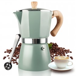 Vinekraft Moka Pot, Espresso Maker, ‎Aluminium Stove Top Coffee Maker with a Coffee Clip Spoon, 300ml/6 Cups - Green