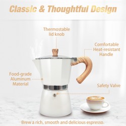 Vinekraft Moka Pot, Espresso Maker, ‎Aluminium Stove Top Coffee Maker with a Coffee Clip Spoon, 300ml/6 Cups - Beige