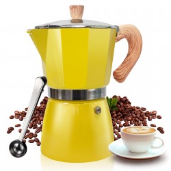 Vinekraft Moka Pot, Espresso Maker, ‎Aluminium Stove Top Coffee Maker with a Coffee Clip Spoon, 300ml/6 Cups - Yellow