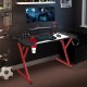 JL Comfurni | Z-Shaped Gaming Desk | PC Gamer Tables with Top Monitor Shelf/Cup Holder/Headphone Hook/Gaming Handle Rack[Red]