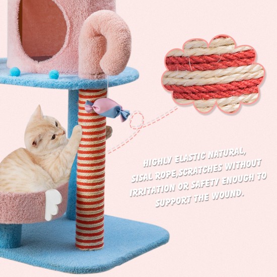 JR Knight Cat Tree Cat Tower Cat Condo with Cat Scratching Post-Pink & Blue 152cm/60in