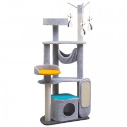 JR Knight Cat Tree Cat Tower Cat Condo with Cat Scratching Post-Grey 140cm/55in